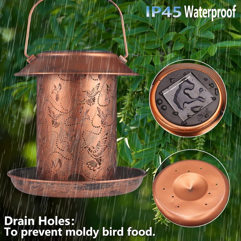 Yardoor Hummingbird Solar Bird Feeder for Outdoors Hanging Solar Lanterns Waterproof Metal Wild Bird Feeders Garden Outside Yard Decor Christmas Birthday Gifts for Women Mom - Image 5